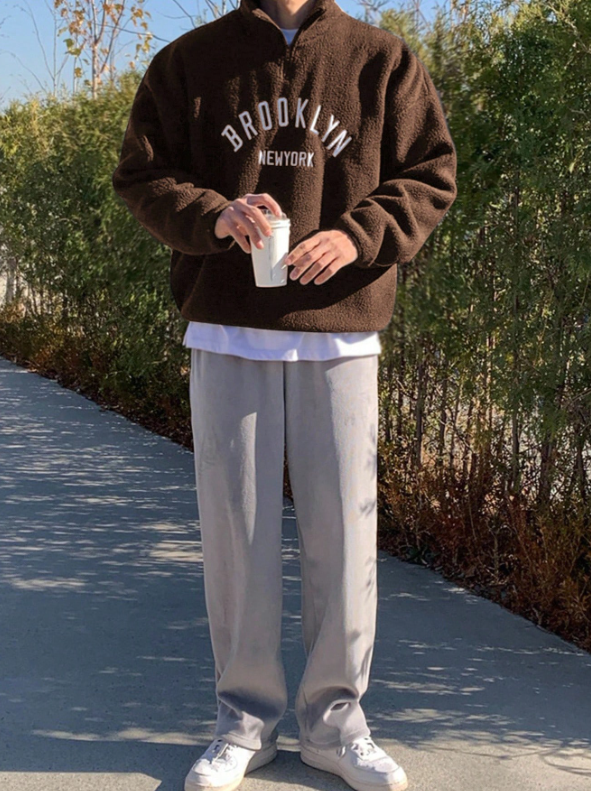 Brooklyn New York Fleece Pullover – Unisex Half-Zip Brown Sherpa Sweatshirt