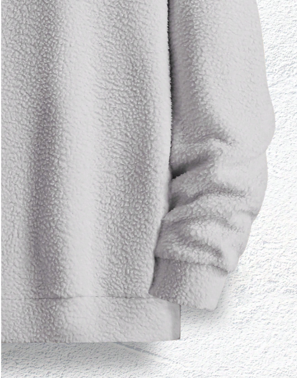 Manfinity Homme Men Letter Patched Half Zip Teddy Sweatshirt, Men Light Blue Hoodie, Men Quarter Zip Hoodie, Baby Blue Men Hoodie, For Fall Winter