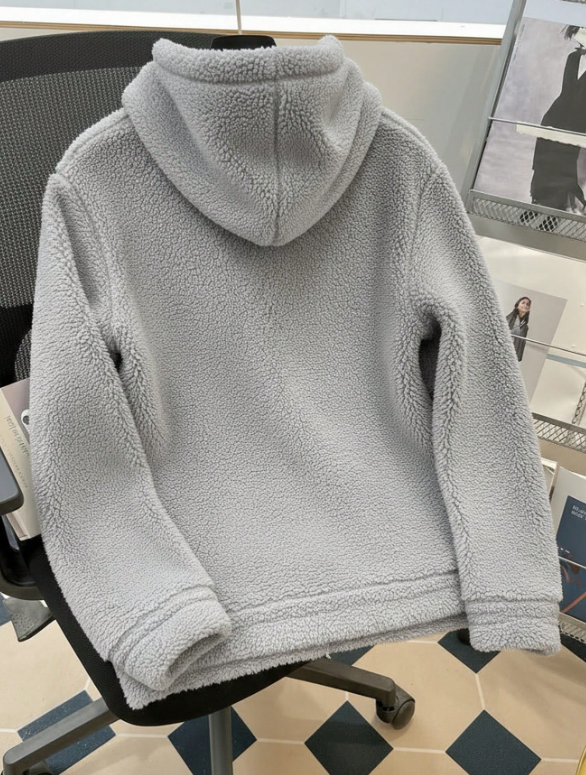 Alphabet ‘A’ Fleece Hoodie – Unisex Grey Sherpa Pullover for Winter Warmth