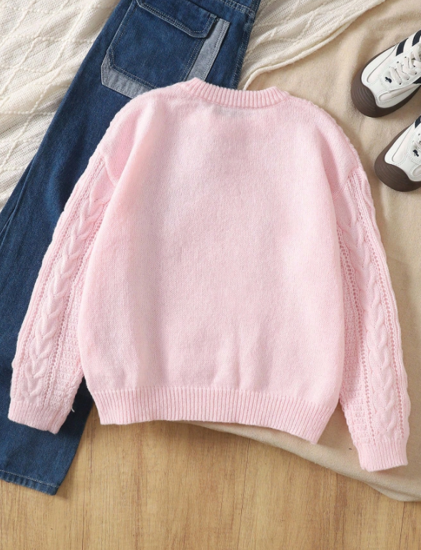 Soft Pink Cable Knit Pullover Sweater