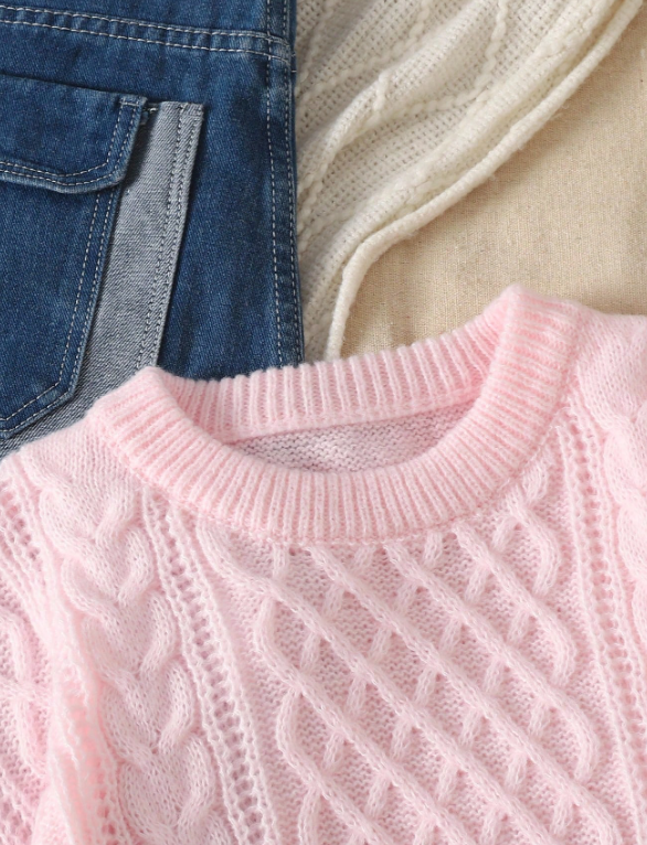 Soft Pink Cable Knit Pullover Sweater