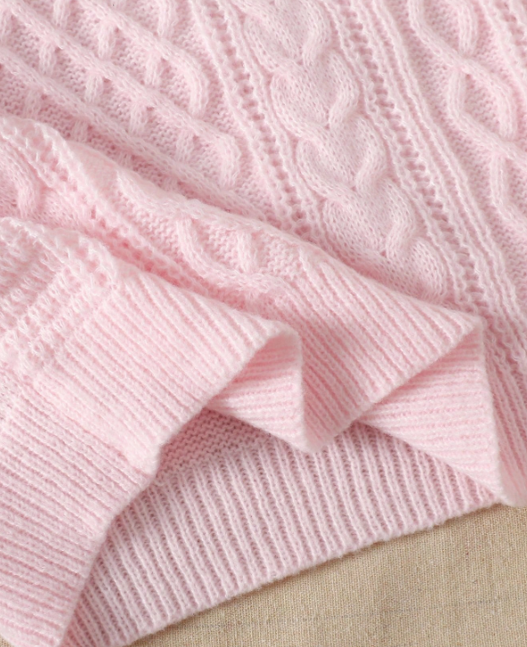 Soft Pink Cable Knit Pullover Sweater
