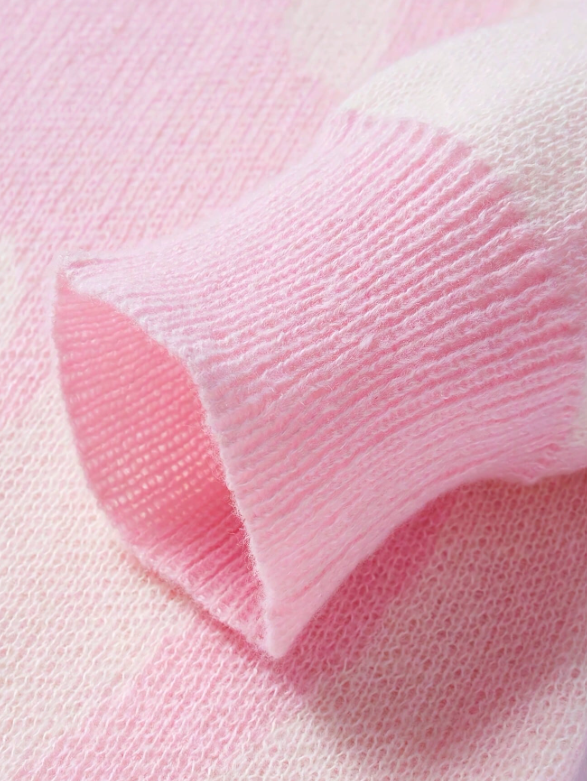 Pink & White Abstract Knit Sweater – Cozy Winter Wear