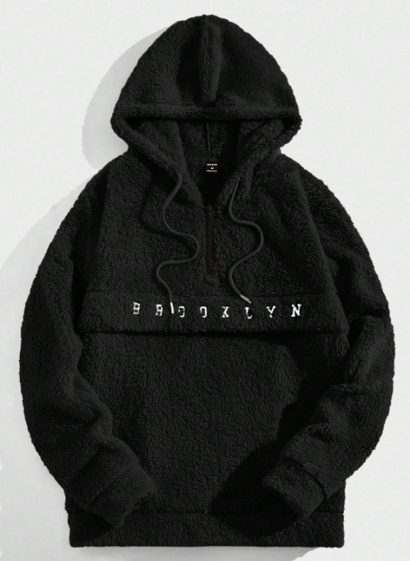 Alphabet ‘A’ Fleece Hoodie – Unisex Grey Sherpa Pullover for Winter Warmth