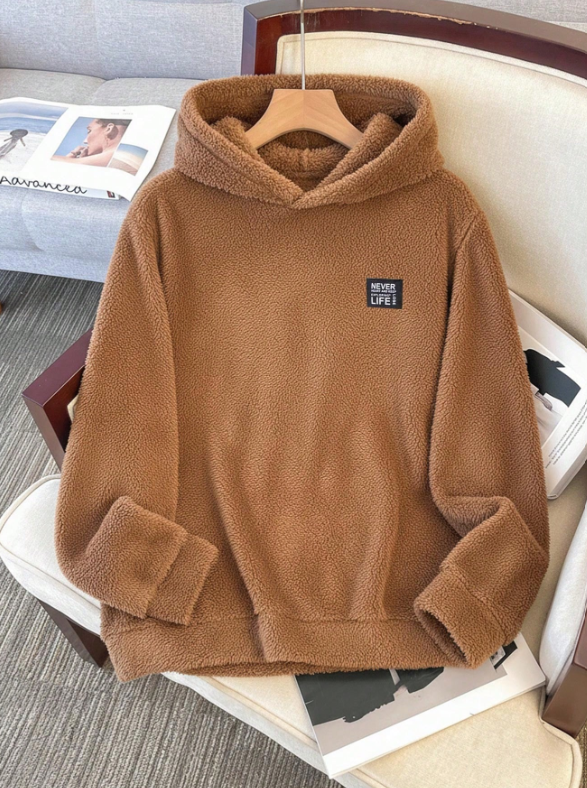 Alphabet ‘A’ Fleece Hoodie – Unisex Grey Sherpa Pullover for Winter Warmth