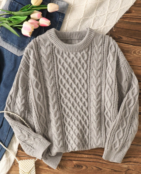 Soft Pink Cable Knit Pullover Sweater