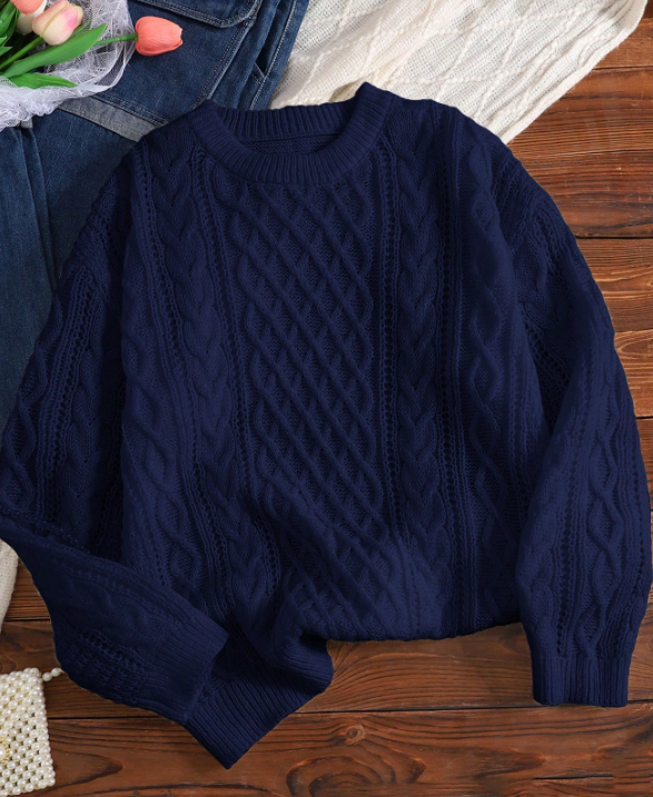 Soft Pink Cable Knit Pullover Sweater