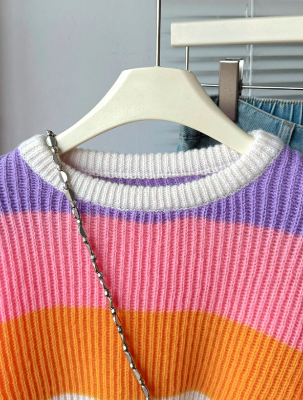 Color Block Striped Knit Sweater – Pastel Winter Pullover