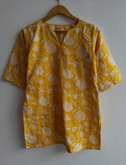 Lemon Zest Cotton Tunic with V-Split Neck
