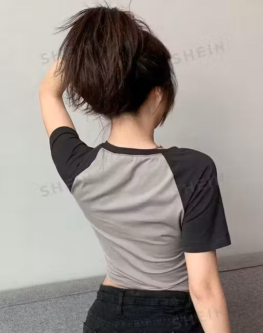 Contrast Sleeve Graphic Crop Tee - Star Butterfly